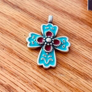 James Avery retired enamel La Rosa Cross Pendant, new never worn!!